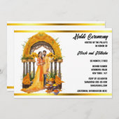 ハルディインディアン水彩儀式ターメリックフローラ 招待状 (正面/裏面)