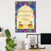 ハルディインディアン結婚のゾウの青い歓迎サイン ポスター (ホームオフィス)