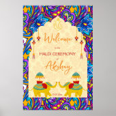 ハルディインディアン結婚のゾウの青い歓迎サイン ポスター (正面)