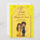 ハルディサンゲかわいいインディアンブライダルカップル漫画 招待状 (正面)