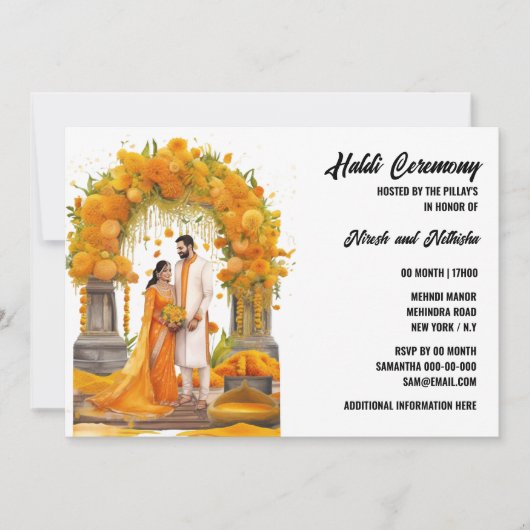 ハルディフローラプレ結婚セレモニーのターメリック家 招待状 (正面)