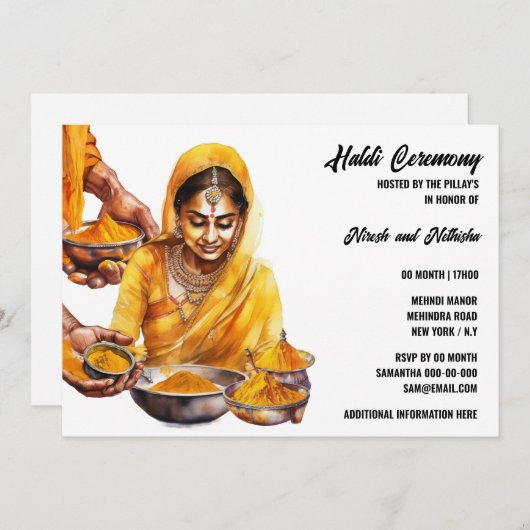 ハルディ・ターメリ結婚ックインディアンプレエレガントセレモニー 招待状 (正面/裏面)