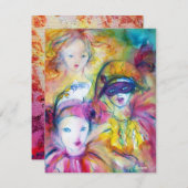 ハルレクイン、ピエロ、コロンビーナ マスカレードパーティー 招待状 (正面/裏面)