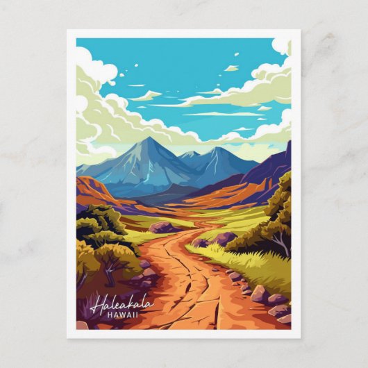 ハレアカラハワイ旅行ヴィンテージイラストレーション ポストカード (正面)