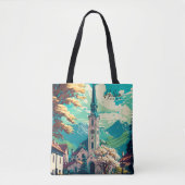 ハレインオーストリアヴィンテージアートトラベルイラストレーション トートバッグ (正面)
