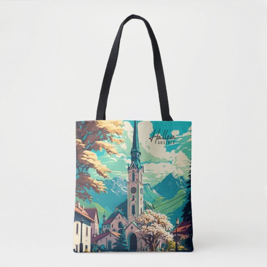 ハレインオーストリアヴィンテージアートトラベルイラストレーション トートバッグ (正面)