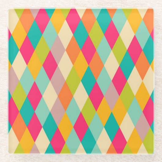 ハレキンヴィンテージパターン ガラスコースター (正面)