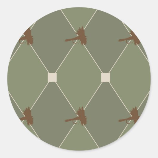 ハレクインフライ釣りルアーズ模様 ラウンドシール (正面)