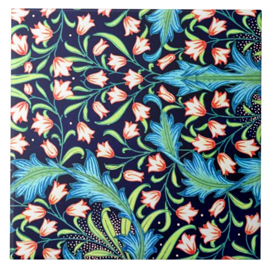 ハレベル、ヴィンテージピンクと白のフローラデザイン タイル (正面)