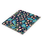 ハレベル、ヴィンテージピンクと白のフローラデザイン タイル (側面)