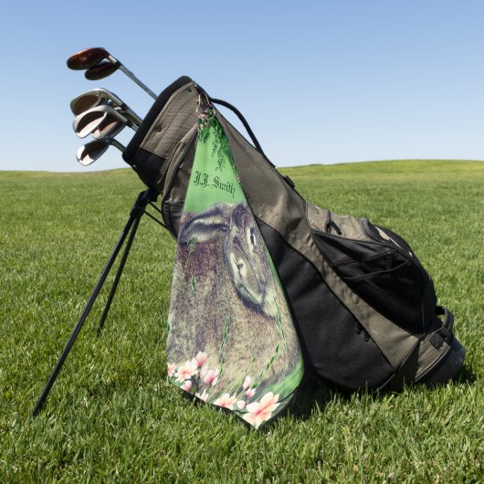 ハレラビットアニマルパーソナライズされたおもしろい ゴルフタオル (グリーン)