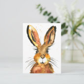 ハレ水彩動物可愛いウサギ茶色 ポストカード (スタンド正面)