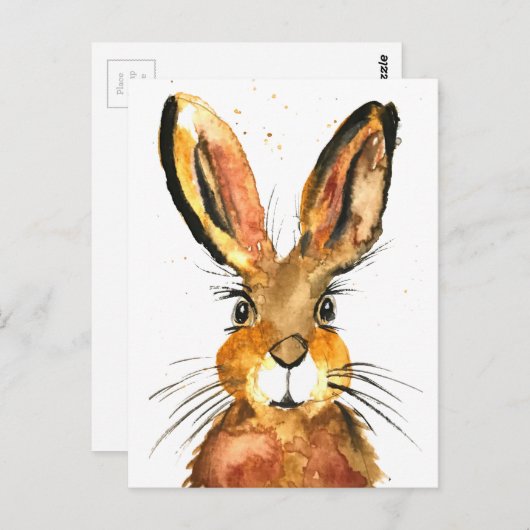 ハレ水彩動物可愛いウサギ茶色 ポストカード (正面/裏面)