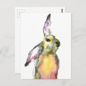 ハレ水彩動物可愛いカラフルウサギ ポストカード (正面/裏面)