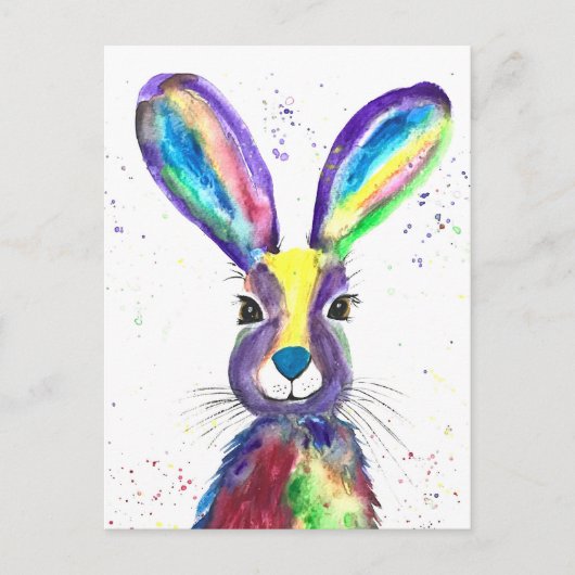 ハレ水彩動物可愛いカラフルウサギ ポストカード (正面)