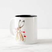 ハレ水色イースターラビットアニマル素朴フローラ ツートーンマグカップ (正面左)