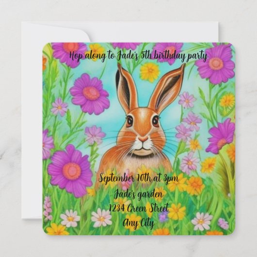 ハレ誕生日パーティーの招待、編集可能な文字。 (正面)