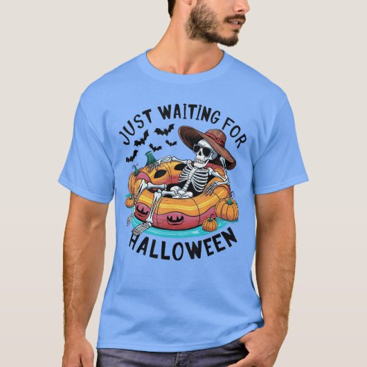 ハロおもしろいウィーを待っているスケルトンのハロウィーン Tシャツ (正面)