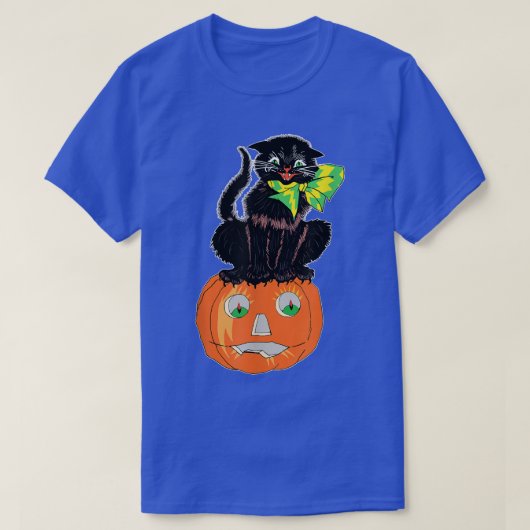 ハロに座る恐ろしい黒猫 Tシャツ (デザイン正面)