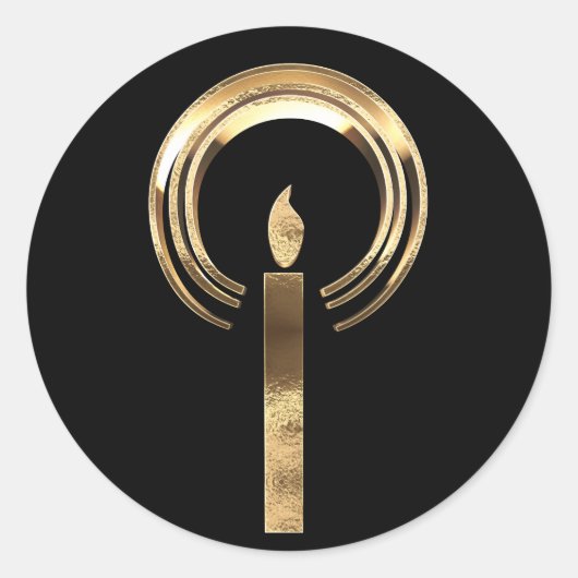 ハロのまわりにロウソク炎ブラック金ゴールドエレガント ラウンドシール (正面)