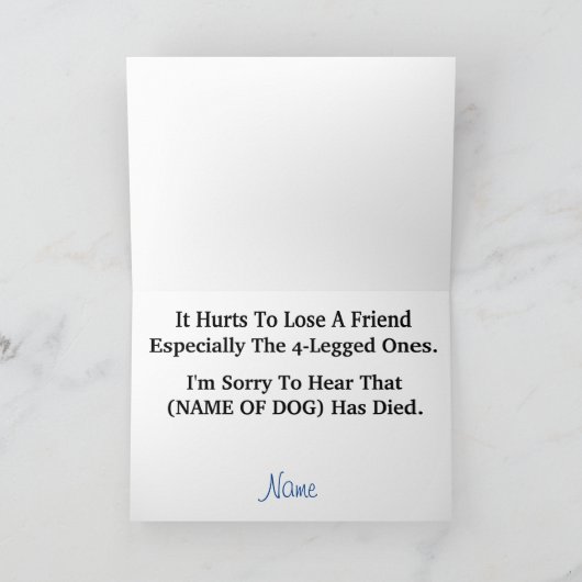 ハロの犬の同情カード犬の手の死 カード (内部)