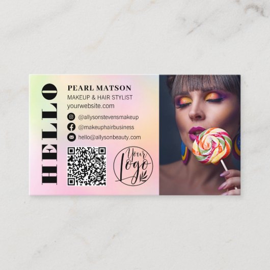 ハロはっきりしたシグラデーションックQrフォトロゴのソーシャルメディア 名刺 (正面)