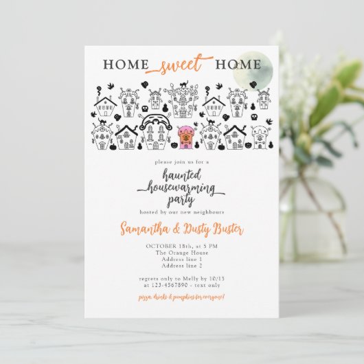 ハロウィおもしろいン幽霊のよく出るハウス引っ越し祝いパーティーパーティー 招待状 (スタンド正面)