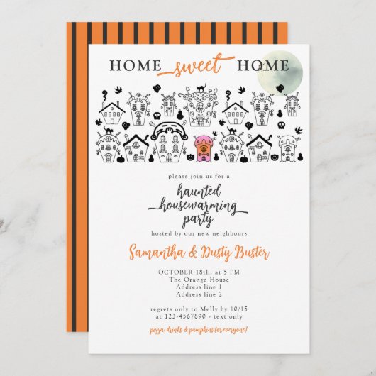 ハロウィおもしろいン幽霊のよく出るハウス引っ越し祝いパーティーパーティー 招待状 (正面/裏面)