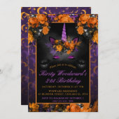 ハロウィエレガントーンフラワーズユニコーン誕生日 招待状 (正面/裏面)