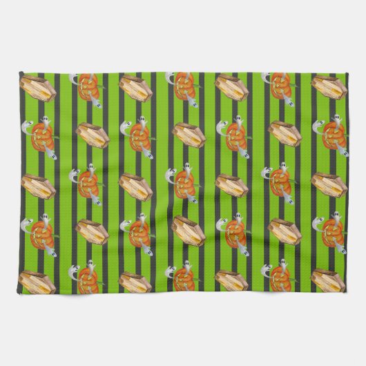 ハロウィストライプのン キッチンタオル (横)