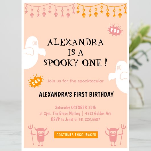 ハロウィンおばけのお誕生日おめでとう!1歳の誕生日 招待状