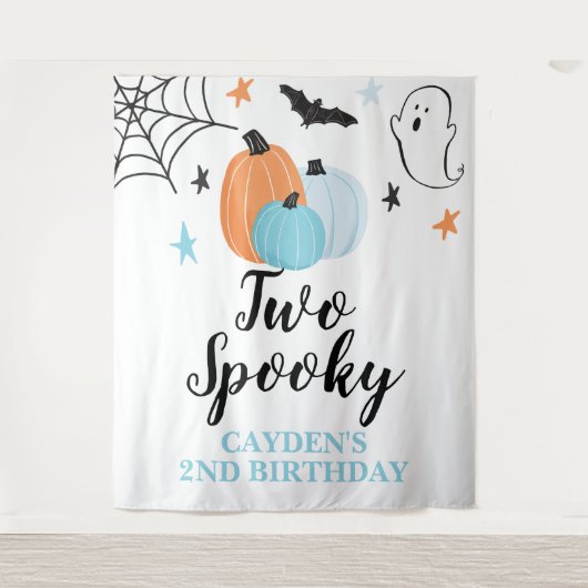 ハロウィンおばけのかぼちゃで2歳の誕生日をお祝い タペストリー (正面)