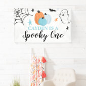 ハロウィンおばけのかぼちゃのブルー 1歳の誕生日 横断幕 (インサイチュ)
