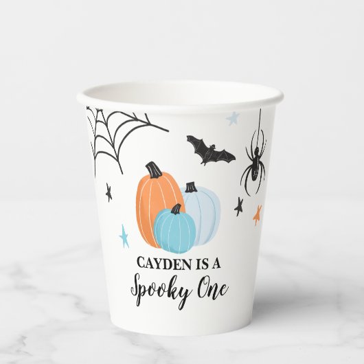 ハロウィンおばけのブルーカボチャ 1歳の誕生日 紙コップ (正面)