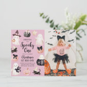 ハロウィンおばけの1歳の誕生日パーティーの写真 招待状 (スタンド正面)