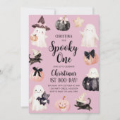 ハロウィンおばけの1歳の誕生日パーティー 女の子 招待状 (正面)