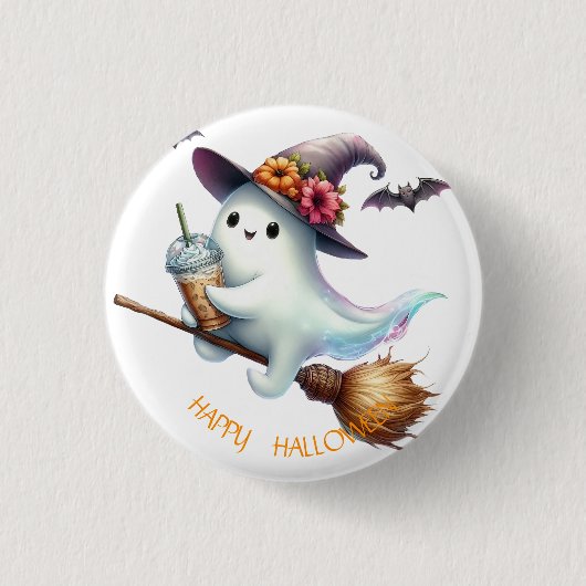 ハロウィンおばけハッピー 缶バッジ (正面)
