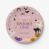 ハロウィンおばけ1歳の誕生日 ピンク ペーパープレート (正面)