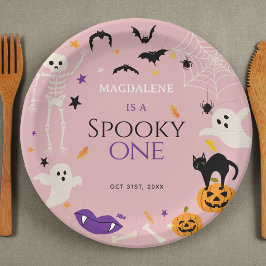 ハロウィンおばけ1歳の誕生日 ピンク ペーパープレート