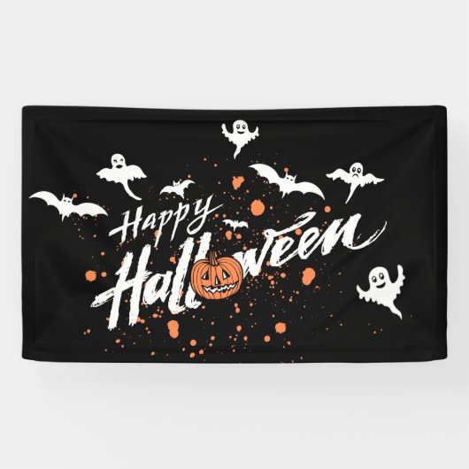 ハロウィンおばけ、コウモリとカボチャ 横断幕 (横)