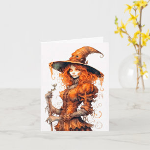 ハロウィンおめでとう壮麗な魔女アート カード