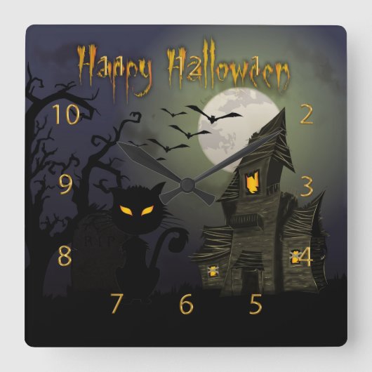 ハロウィンおめでとう スクエア壁時計 (正面)