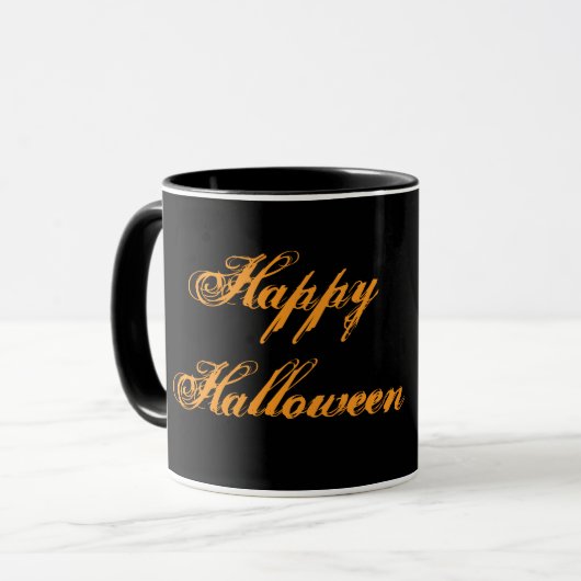 ハロウィンおめでとう 手書きマグ (ブラック&オレンジ) マグカップ (正面左)