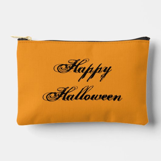 ハロウィンおめでとう 手書き コスメポーチ (オレンジ) アクセサリーポーチ (正面)