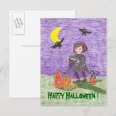ハロウィンおめでとう 魔女 キッズ ポストカード! ポストカード (正面/裏面)