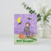 ハロウィンおめでとう 魔女 キッズ ポストカード! ポストカード (スタンド正面)