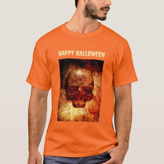ハロウィンおめでとう。3Dの人間のドクロ Tシャツ (正面)