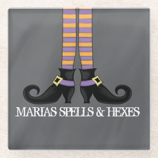 ハロウィンおもしろいかわいいお洒落魔女の靴 ガラスコースター (正面)