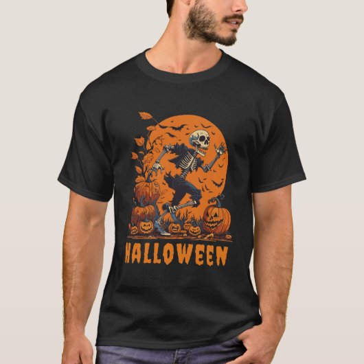 ハロウィンおもしろいと不気味なスケルトン Tシャツ (正面)