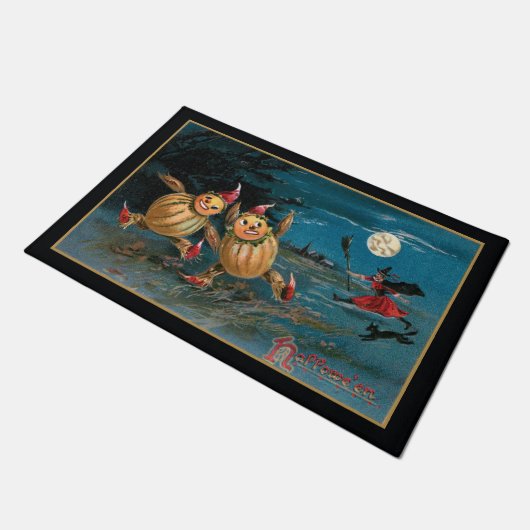 ハロウィンおもしろいの魔女に追われたカボチャの人たち ドアマット (アングル)